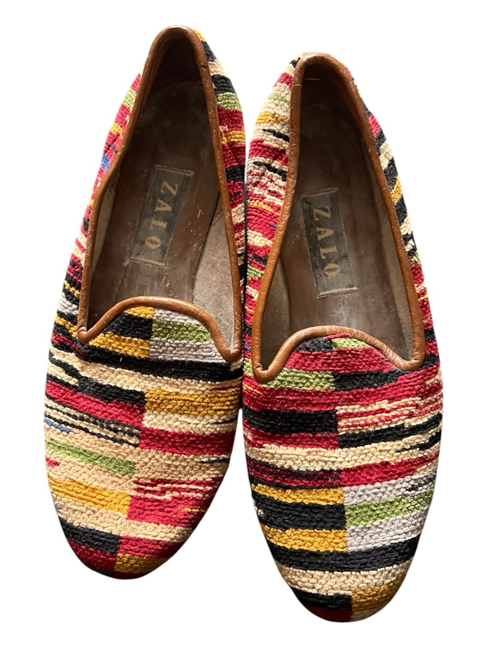 Zalo Multicolor Woven Slip-On Loafers – Red, Yellow, Green, Black, Cream, size 9